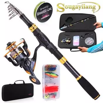 Комбинированная катушка для удочки 1,8-2,4 м, удочка из углеродного волокна с катушками, полный комплект рыболовных аксессуаров 1.8M Rod&Reel 2000