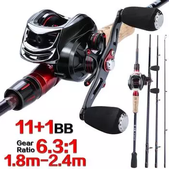Комбинированная катушка для удочки 1,8 м/2,1 м с двойным тормозом 11 + 1BB, магнитный тормоз, набор для спорта на открытом воздухе, путешествий и рыбалки 1.8m&Right handle