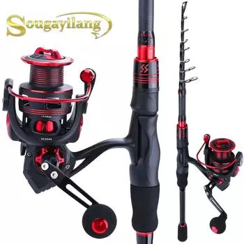 Комбинированная катушка для удочки 1,8 м 2,1 м, портативная дорожная телескопическая удочка из углеродного волокна, катушки 13 + 1BB 1.8M Rod&Reel 1000