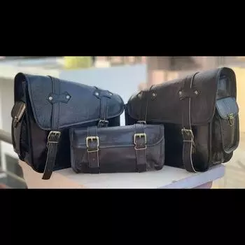 Комбинированная мотоциклетная седельная сумка из натуральной черной козьей кожи, корзины для инструментов, боковая сумка чёрный