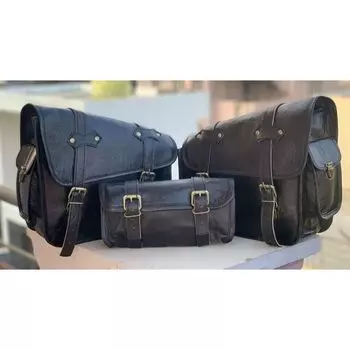 Комбинированная мотоциклетная седельная сумка из натуральной черной козьей кожи, корзины для инструментов, боковая сумка чёрный