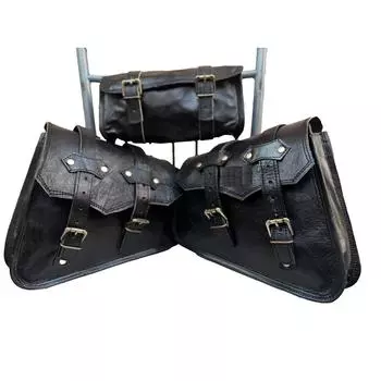 Комбинированная мотоциклетная седельная сумка Вощеная черная сумка 3 Седельная сумка Кожаная велосипедная сумка для багажа чёрный