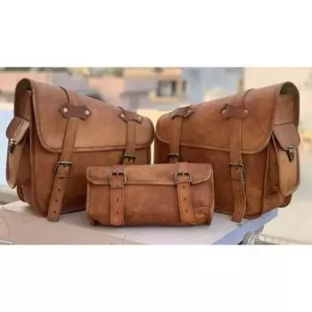 Комбинированная седельная сумка для мотоцикла из натуральной коричневой козьей кожи, корзины для инструментов, боковая сумка коричневый