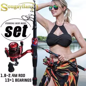Комбинированная удочка 1,8 м 2,4 м портативная дорожная удочка 14BB спиннинговая рыболовная катушка крышка рыболовный набор 1.8M Rod&Reel 1000