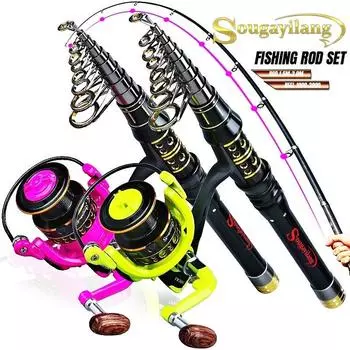 Комбинированная удочка для путешествий, телескопическая удочка со спиннинговыми катушками, морская пресноводная рыбалка 1.5M Rod&Reel 1000 розовый