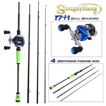 Комбинированная удочка для удочки, катушка из углеродного волокна, удочка с катушкой для ловли окуня, рыбалка на открытом воздухе 2.1M Rod&Left Hand синий