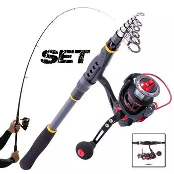 Комбинированная удочка и катушка 1,8-3,6 м, карбоновая телескопическая удочка со спиннинговой катушкой Drag Мощная рыбалка 2.7M with 3000