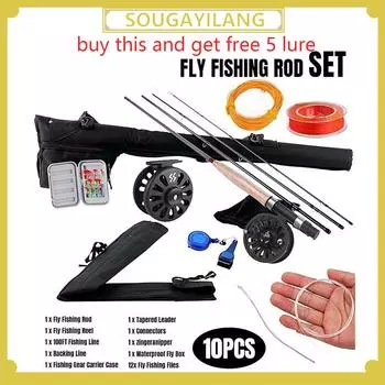 Комбинированная удочка и катушка, 4 шт., удочка нахлыстом, 5/6 Вт, катушка нахлыстом, леска, приманка, полный комплект удочек set