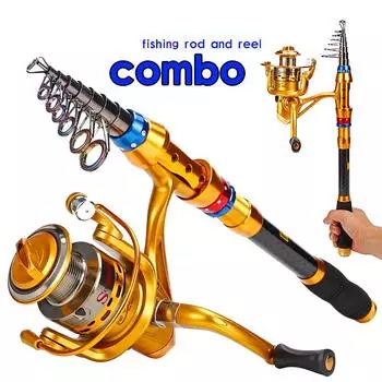 Комбинированная удочка и катушка Sougayilang, карбоновая телескопическая удочка со спиннинговой катушкой, рыболовный комплект 1.8m 2000 reel золотой
