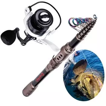 Комбинированная удочка и катушка Телескопическая удочка из углеродного волокна Спиннинговая рыболовная катушка Рыболовные снасти 2.4m &FB3000
