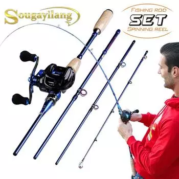 Комбинированная удочка из 4 частей, дорожная удочка из углеродного волокна с рыболовной катушкой 10BB, рыболовные снасти для окуня 2.2M Rod&Left Hand