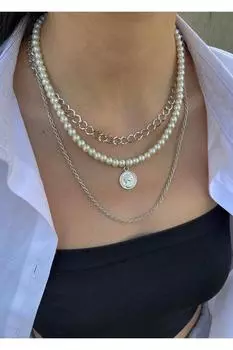 Комбинированное колье с жемчужным медальоном