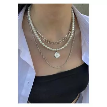 Комбинированное колье с жемчужным медальоном