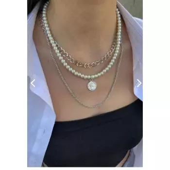 Комбинированное колье с жемчужным медальоном