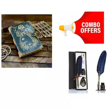 Комбинированное предложение Винтажная ручка с перьями для резьбы/Журнал Гримуара Кожаный принт Журнал с калтиковым котом Пустая книга заклинаний теней 7 x 5 in