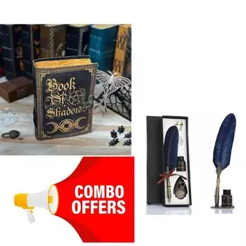 Комбинированное предложение, винтажная ручка с перьями/книгой теней, кожаный блокнот Гримуар, кожаный журнал, блокнот с магическими заклинаниями 7 x 5 in