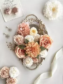 Комбинированные цветы Искусственные цветы Микс из шелковых цветов Розы Пионы со стеблями для самостоятельной свадьбы Свадебные букеты Украшения для стола на празднование рождения ребенка Домашний декор дубильная кора