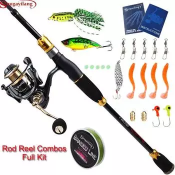 Комбинированные катушки для спиннинговой удочки, включающие 4 спиннинговых удилища, спиннинговую катушку 13+1BB и леску 1.8m Rod with 2000 Reel