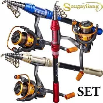 Комбинированные катушки для удочек 1,8–2,7 м, телескопическая удочка из углеродного волокна с 12BB спиннинговой катушкой для путешествий, морской пресноводной рыбалки 1.8M Rod&Reel 1000 красный