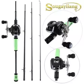 Комбинированные катушки для удочек, 4-секционная удочка для наживки с 18BB, рыболовные катушки для окуня, рыбалка на открытом воздухе 2.1M Rod&Left Hand чёрный