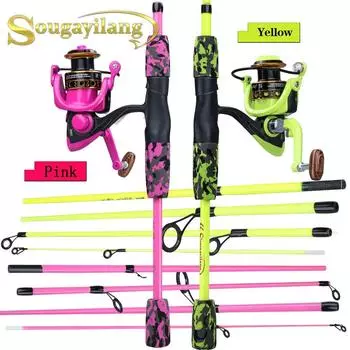 Комбинированные катушки для удочек, 5 секций, спиннинговая удочка, 13BB, спиннинговая катушка, набор катушек для удилища для карпа и окуня 5.5FT Rod&Reel 1000 розовый
