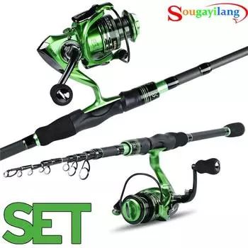 Комбинированные катушки для удочек с телескопической карбоновой удочкой и рыболовной катушкой для ловли пресноводного окуня 1.8M Rod&Reel 1000