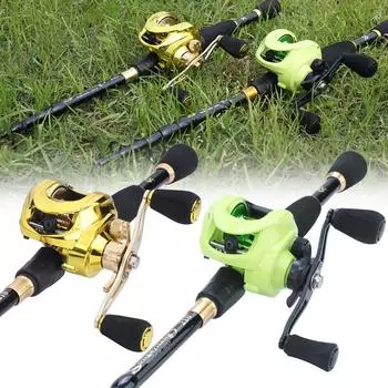 Комбинированные катушки для удочек с удочкой длиной 1,8–2,4 м, 3 + 1BB, кастинговая рыболовная катушка 1.8m&Left handle зелёный