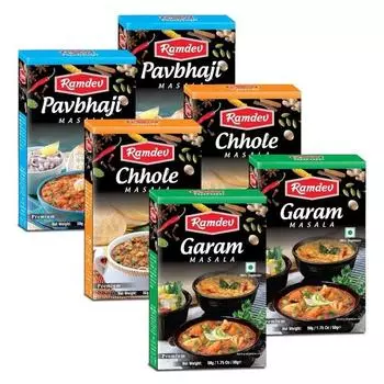 Комбинированные пакеты Рамдев Масала - Гарам Масала 50 г * 2, Чхоле Масала 50 г * 2, Павбхаджи Масала 50 г * 2