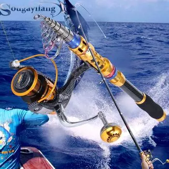 Комбинированные спиннинговые удочки и катушки 1,8 м/2,1 м из углеродного волокна с рыболовной катушкой для морской соленой воды Rod1.8m&Reel1000
