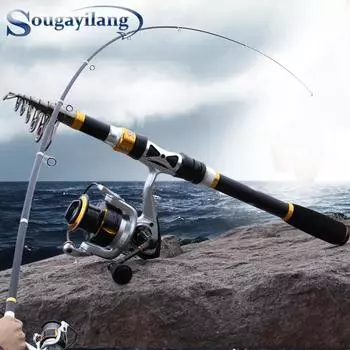 Комбинированные спиннинговые удочки и катушки из углеродного волокна длиной 1,8–2,4 м с катушкой 13+1BB Спортивная рыбалка на открытом воздухе Rod1.8m&Reel2000