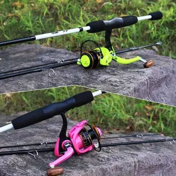 Комбинированные спиннинговые удочки и катушки. Высококачественное антикоррозийное удилище с направляющим кольцом и алюминиевой катушкой.