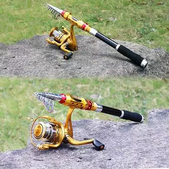 Комбинированные спиннинговые удочки и рыболовные катушки Телескопическая удочка из углеродного волокна Спиннинговая катушка 1.8mRod 2000Reel