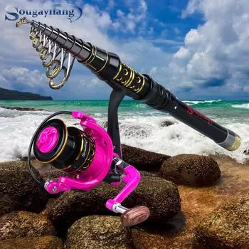 Телескопическая удочка и катушка Углеродное волокно 1,5 м-2,1 м Rod1.5&Reel1000