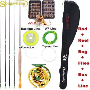 Комбинированные удочки и катушки для нахлыста Легкая удочка Нахлыстовая катушка Леска Приманка Рыболовные снасти