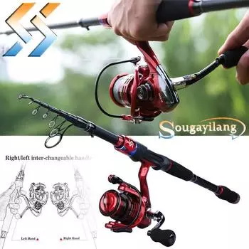 Комбинированные удочки и катушки Телескопическая карбоновая удочка и рыболовная катушка для ловли в морской воде 1.8mRod 1000Reel