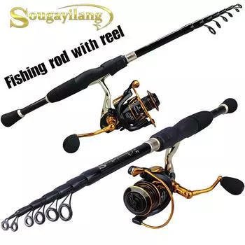Комбинированные удочки и катушки Телескопическая удочка 13+1BB Спиннинговая катушка Рыбалка в соленой и пресной воде 1.8M Rod&Reel 1000