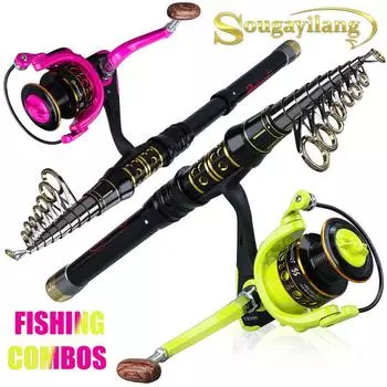 Комбинированные удочки и катушки Телескопическая удочка Спиннинговая катушка Путешествия Рыбалка в соленой и пресной воде 1.5M Rod&Reel 1000 жёлтый