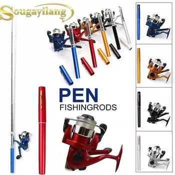Комбинированные удочки и рыболовные катушки Телескопическая карманная удочка в форме ручки + спиннинговая катушка красный