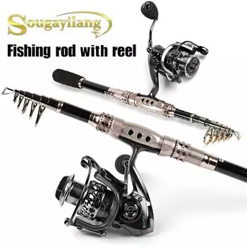 Комбинированные удочки из углеродного волокна, телескопическая удочка длиной 1,8–3,3 м и катушка 13 + 1BB, наборы для рыбалки на открытом воздухе 1.8M Rod&Reel 1000