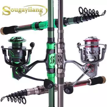 Комбинированные удочки, катушки, 1,8-2,4 м, дорожная удочка из углеродного волокна, телескопическая удочка с металлическими спиннинговыми рыболовными катушками для морской пресноводной рыбалки 1.8M Rod&Reel 1000 серебряный