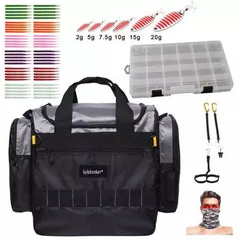 Комбинированный комплект рыболовных снастей Kylebooker, полный комплект: сумка для снастей, коробка для приманок, защитная веревка, вешалка для ботинок, рыболовный шарф, ложка мета-приманка, мягкие приманки