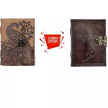 Комбинированный кожаный дневник Дневник с винтажным замком Персональный органайзер-дневник для мужчин и женщин. Коричневый цвет 7 x 5 in коричневый