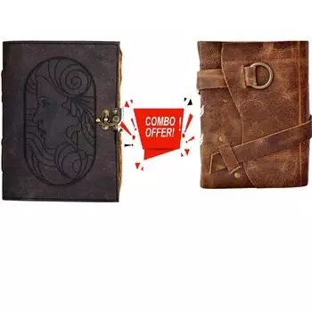 Комбинированный кожаный дневник Кожаный дневник с принтом и винтажными старыми страницами для офиса и личного использования 5 x 7 in коричневый