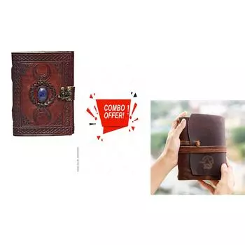 Комбинированный кожаный дневник, винтажный кожаный дневник ручной работы для мужчин и женщин, размер 7 х 5 дюймов, цвет коричневый/кожаный блокнот для записей. 7 x 5 in коричневый