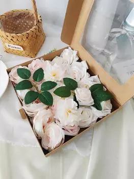 Комбинированный набор искусственных цветов Цветочный лист со стеблями для свадебных букетов своими руками Центральные украшения для вечеринки, дома, балкона, гостиной розовый/белый