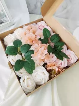 Комбинированный набор искусственных цветов, градиентный цвет, цветочный лист со стеблями для свадебных букетов своими руками, центральные украшения для дома, вечеринки розовый/белый