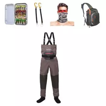 Комбинированный полный комплект рыболовных снастей Kylebooker: нагрудные кулики, слинг-пакет, мушки, защитная веревка, рыболовный шарф S коричневый