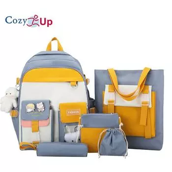 Комбинированный рюкзак для студентов колледжа, 5 предметов, контрастного цвета, большой вместительный рюкзак для учащихся средней школы 30x45x13cm фиолетовый