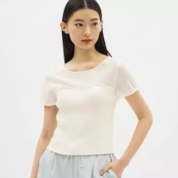 Комбинированный свитер-бюстье GU by Uniqlo с короткими рукавами +E
