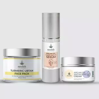 Комбо против старения Neolith || Антивозрастной крем, Ночная сыворотка для лица, Маска для лица Ubran с куркумой || Пакет из 3 L